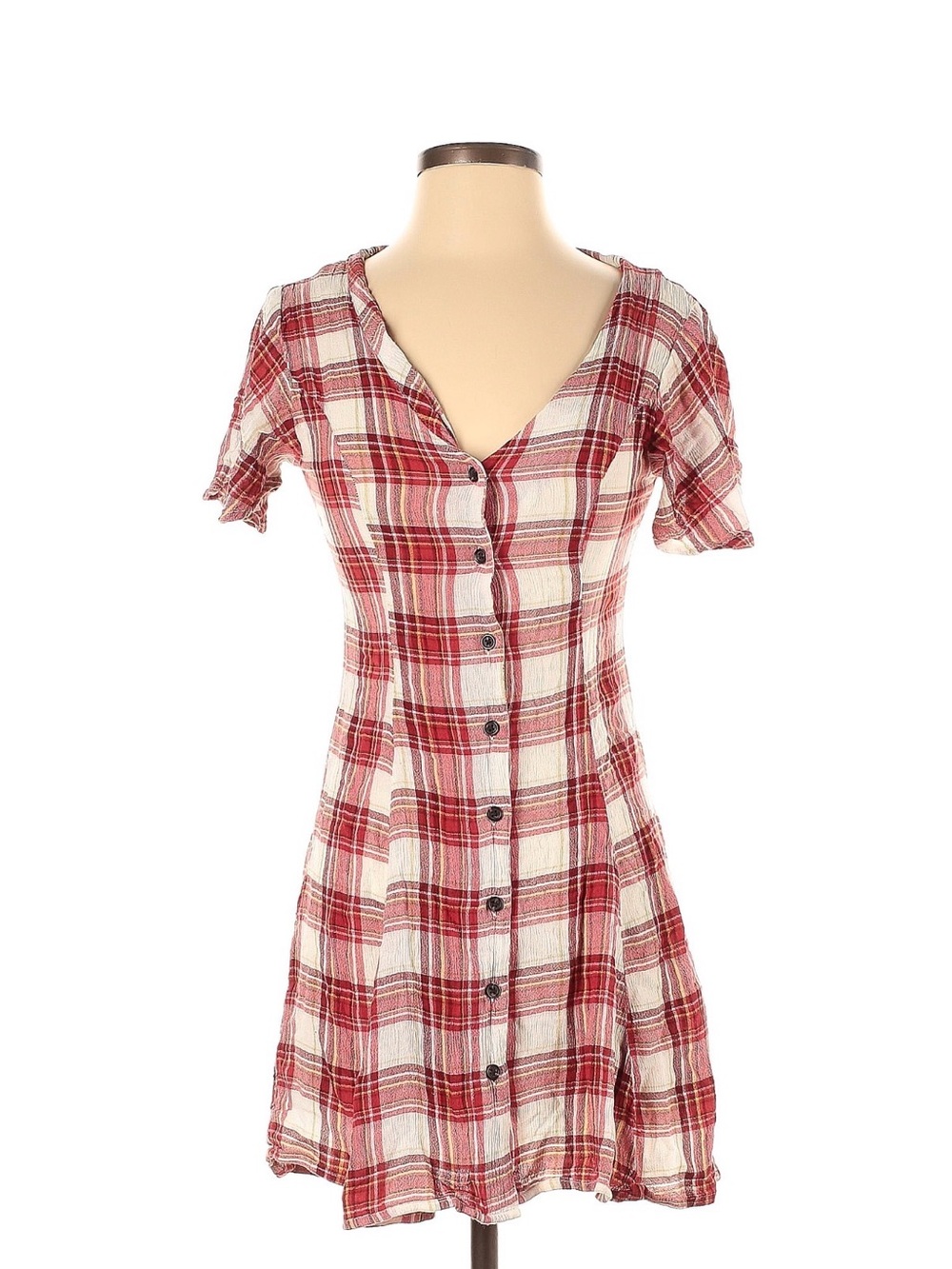 Urban Outfitters Red Plaid Button-Down Lace-Up Mini Dress XS